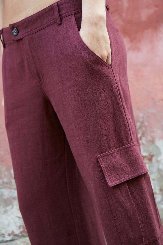 Urban Outfitters Archive Burgundy Linen-Blend Cargo Pants  #3