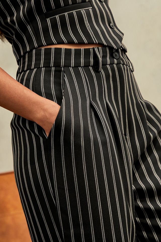 Urban Outfitters Archive Black Double Pinstripe Puddle Trousers   #1