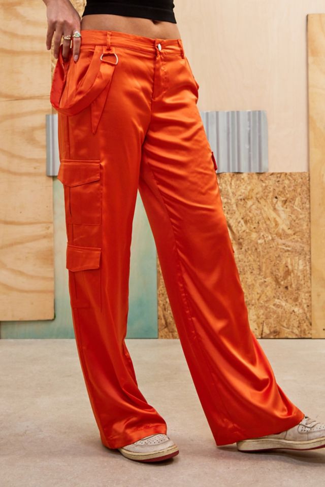 Red satin cargo sales pants