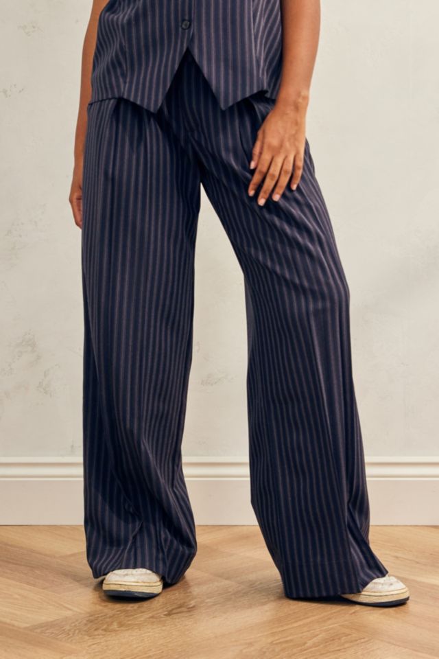 Urban Outfitters Archive Navy & Pink Double Pinstripe Wide Leg Tailored ...