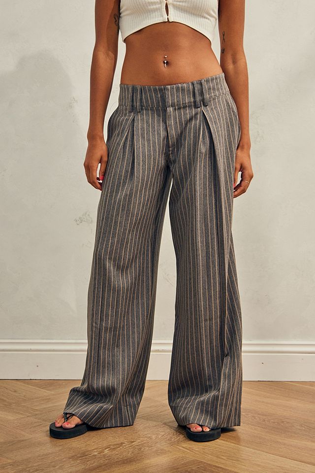 Urban Outfitters Archive Grey Pinstripe Tailored Wide Leg Trousers