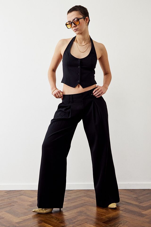 Urban Outfitters Archive Black Ama Wide Leg Trousers