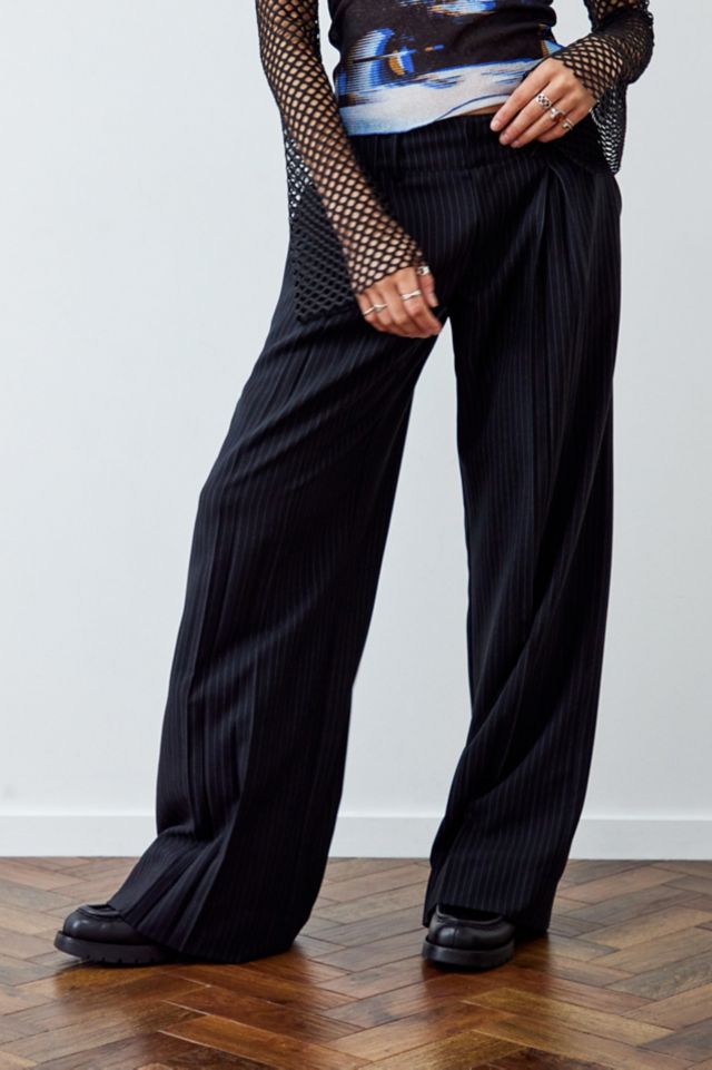 Archive At UO Black Ama Pinstripe Wide Leg Trousers