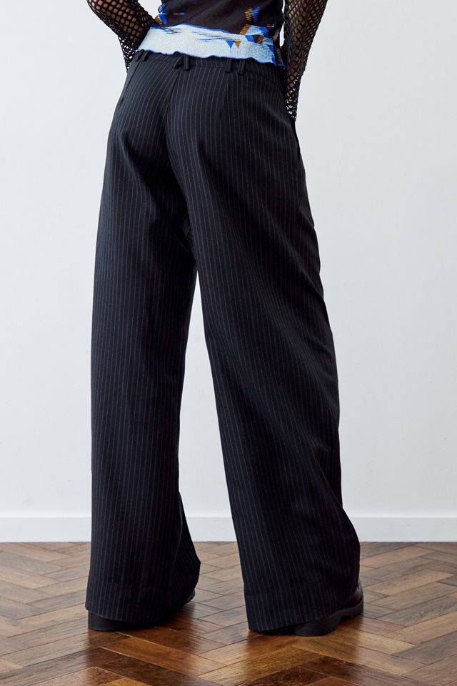 Archive At UO Black Ama Pinstripe Wide Leg Trousers | Urban