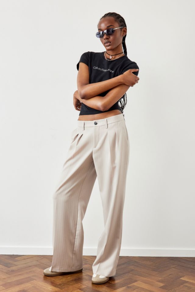 Urban Outfitters Archive Stone Pinstripe Wide Leg Trousers | Urban ...