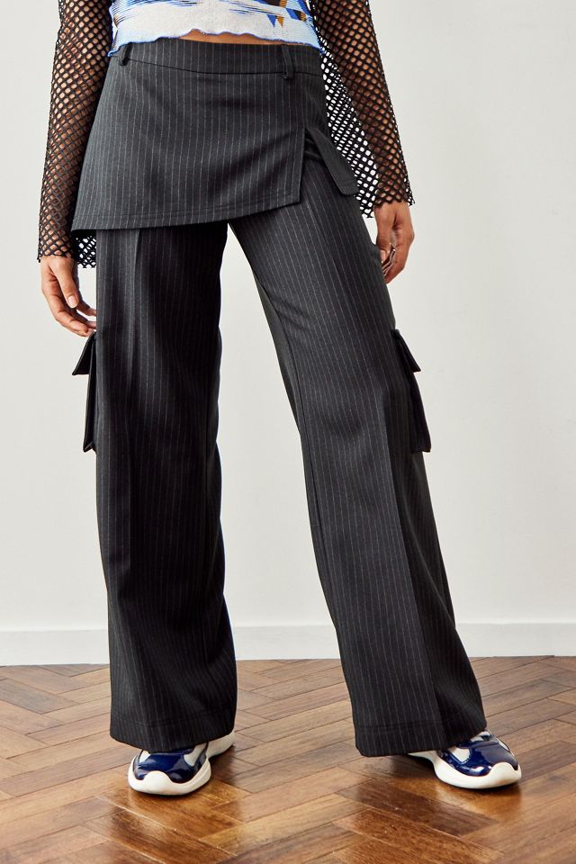 Archive At UO Charcoal Pinstripe La Lune Skirt Over Trousers #1