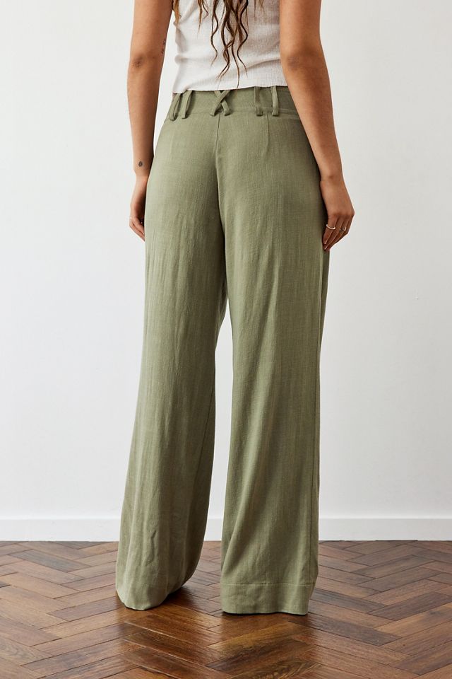Archive At UO Khaki Linen Wide Leg Trousers #3