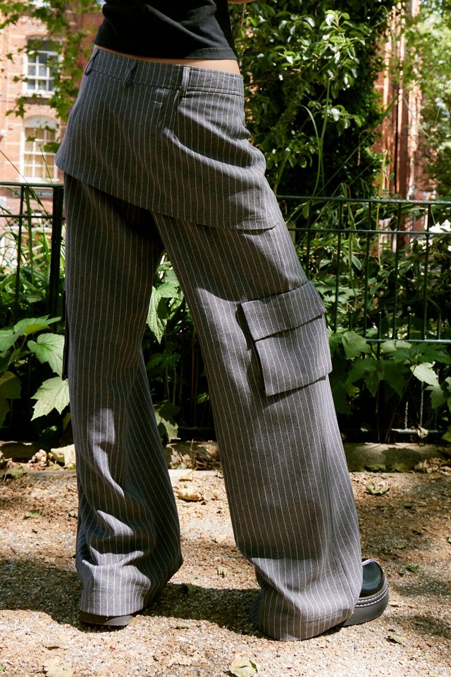 Archive At UO Charcoal Pinstripe La Lune Skirt Over Trousers #3