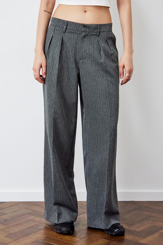Archive At UO Grey Pinstripe Mensie Wide Leg Trousers 