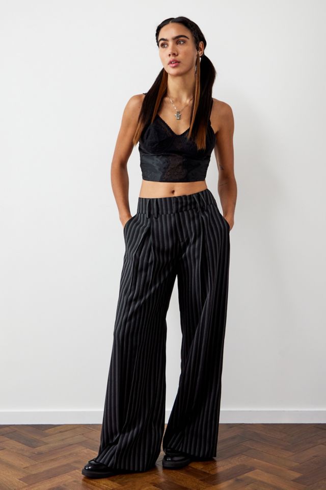 Black Pinstripe Wide Leg Pants