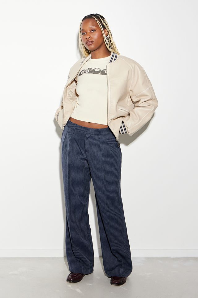 Archive At UO Navy Pinstripe Ash Low Rise Wide Leg Trousers