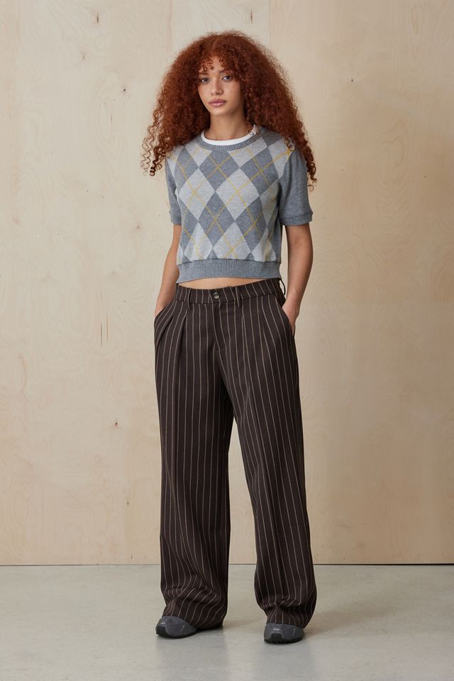 Archive At UO Chocolate Pinstripe Ash Wide Leg Low Rise Trousers #1