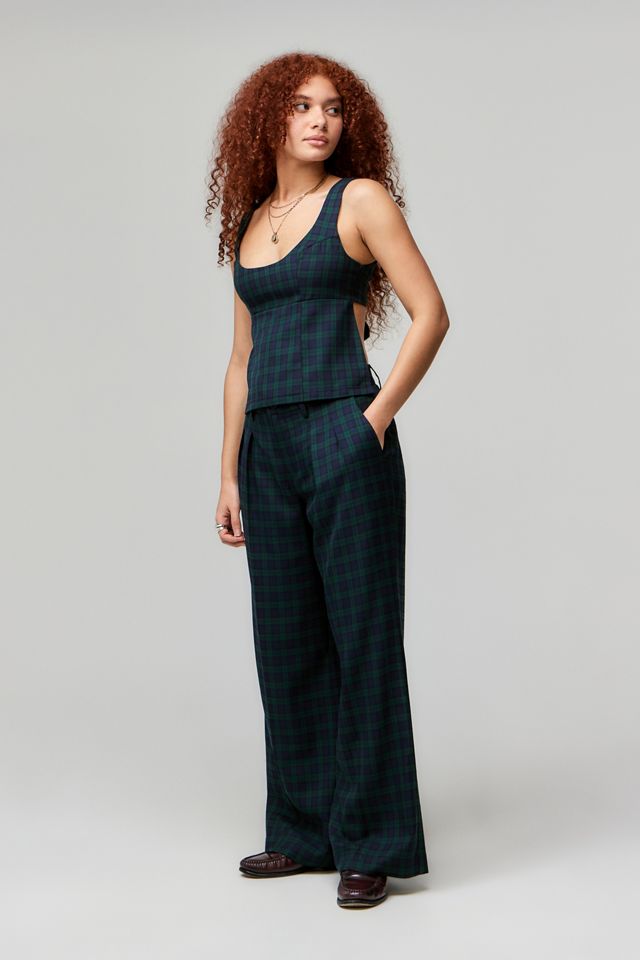 Archive At UO Green Tartan Ash Low Rise Wide Leg Trousers #1