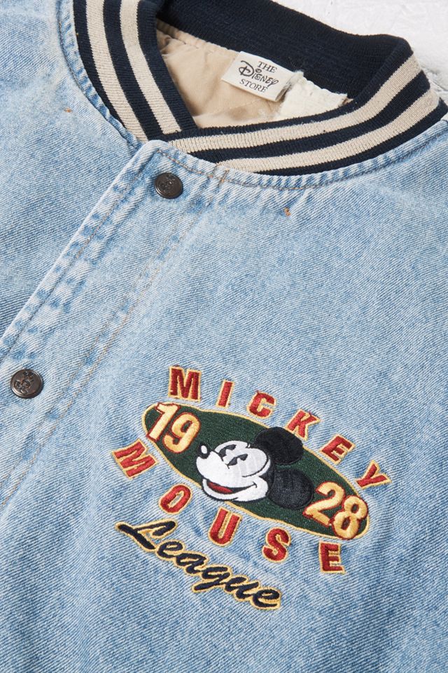 Urban Renewal One-Of-A-Kind Mickey Mouse Embroidered Denim Varsity Jacket #1