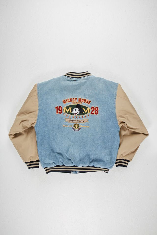 Urban Renewal One-Of-A-Kind Mickey Mouse Embroidered Denim Varsity Jacket #2