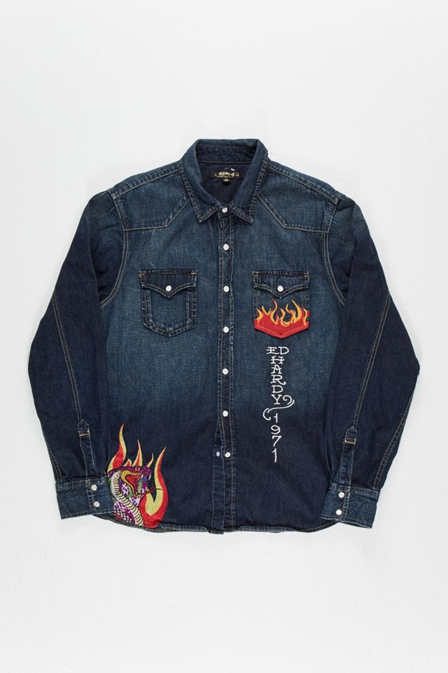 Urban Renewal One-Of-A-Kind – Bestickter Jeansstoff von Ed Hardy