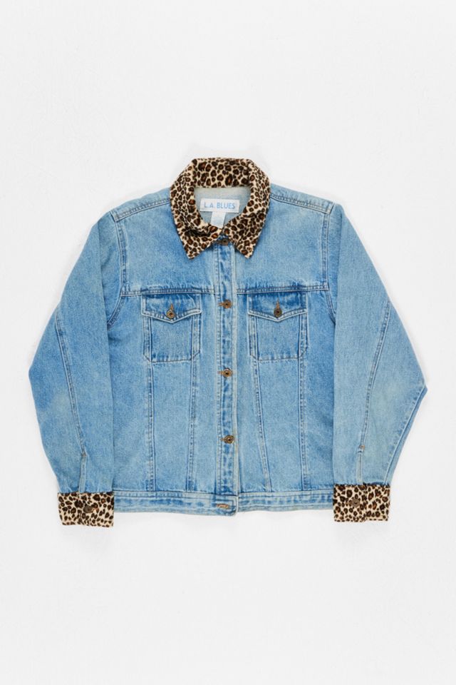 Urban Renewal One-Of-A-Kind Leopard Print Trim Denim Jacket