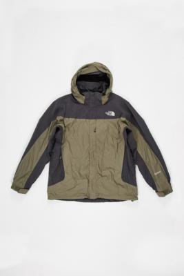 khaki and black north face jacket