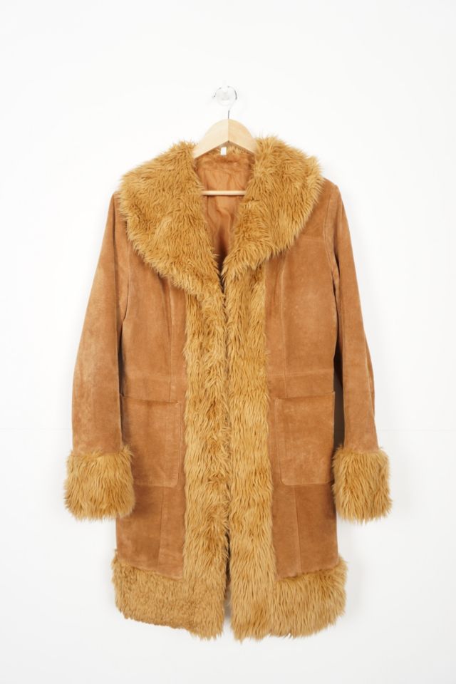 Urban Renewal One-Of-A-Kind Beige Suede Faux Fur Coat | Urban Outfitters UK