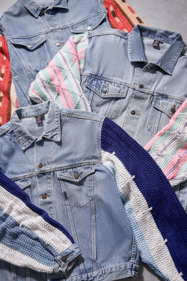 Urban Renewal Vintage Beyond Retro Crochet Sleeve Denim Jacket #1