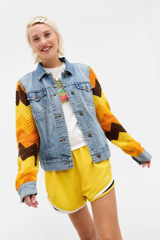 Urban Renewal Vintage Beyond Retro Crochet Sleeve Denim Jacket #2