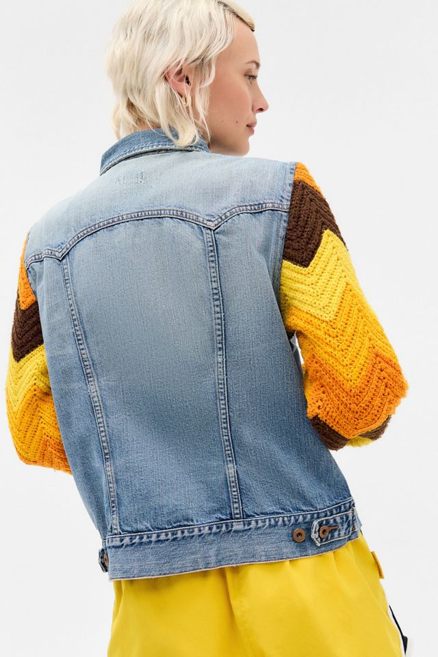 Urban Renewal Vintage Beyond Retro Crochet Sleeve Denim Jacket #5
