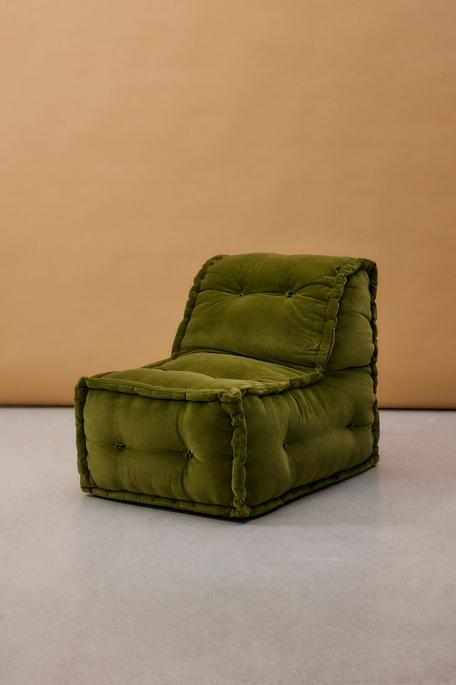 Reema Dark Green Velvet One-Seater Floor Cushion #1