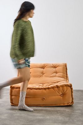 Reema Orange Two-Seater Velvet Floor Cushion