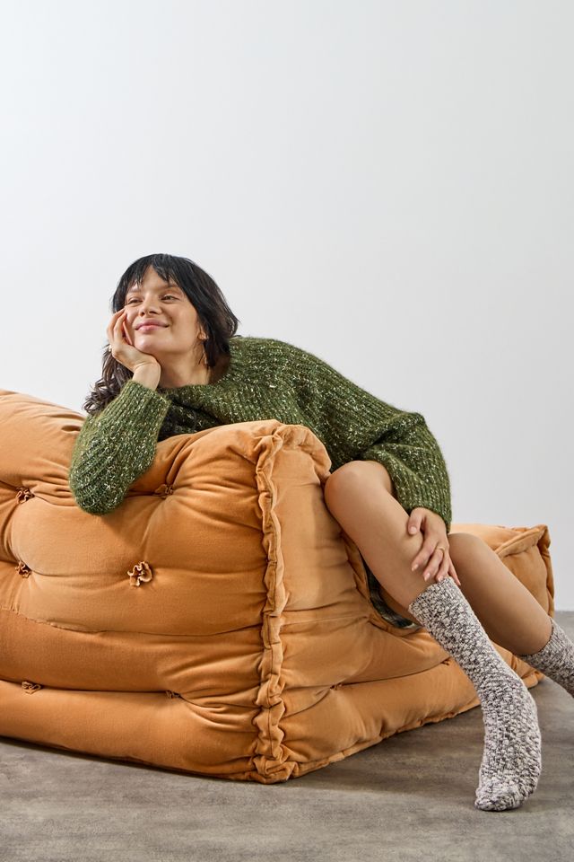 Reema Orange Two-Seater Velvet Floor Cushion #2