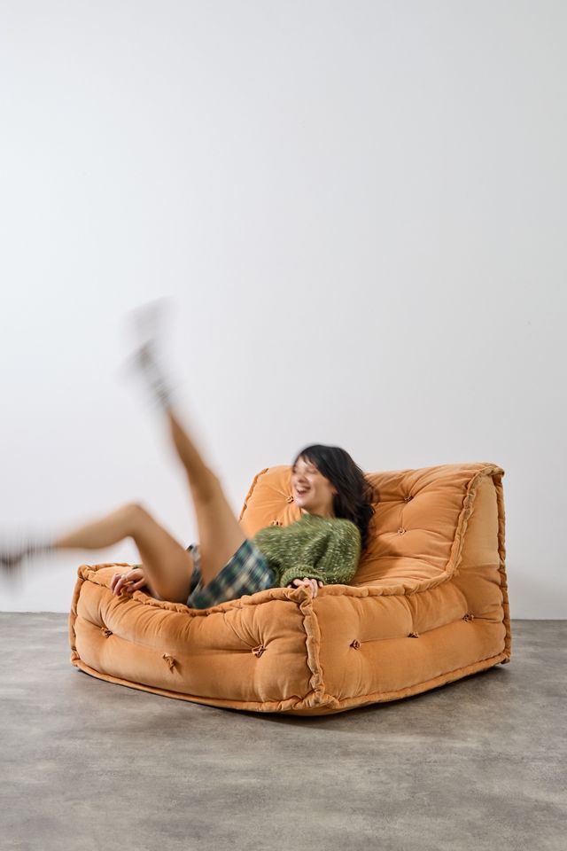 Reema Orange Two-Seater Velvet Floor Cushion #5