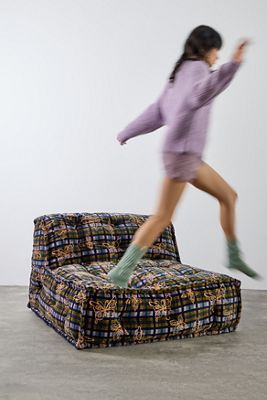 Reema Check Two-Seater Velvet Floor Cushion