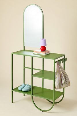 Lucie Green Iron Mirror Entryway Storage Console
