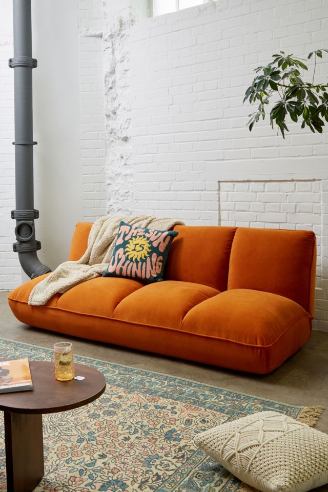 Orange velvet couch for outlet sale