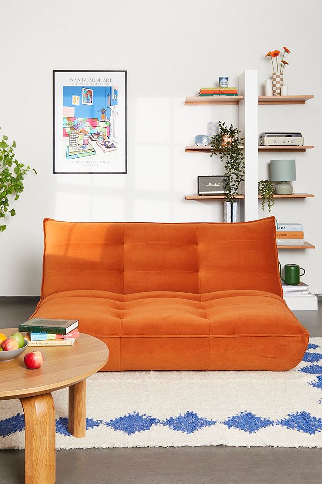Greta Orange Two Seater Velvet Sofa Bed