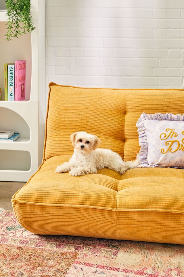 Greta Two-Seater Yellow Jumbo Corduroy Sofa Bed #1