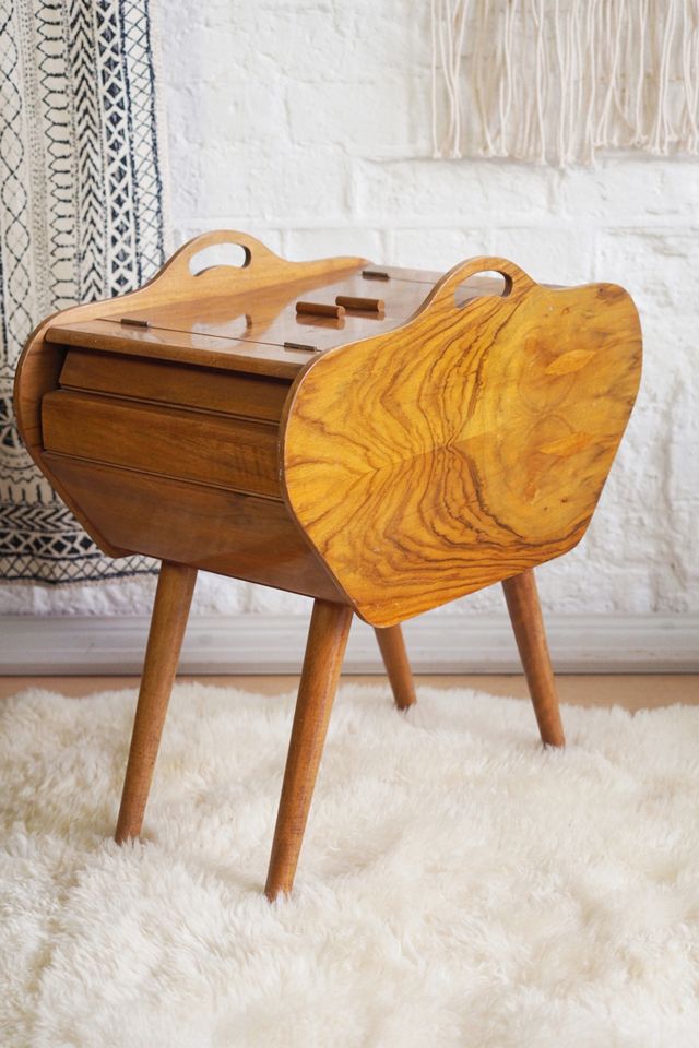 Urban Renewal Vintage Burl Wood Cantilever Sewing Box #1