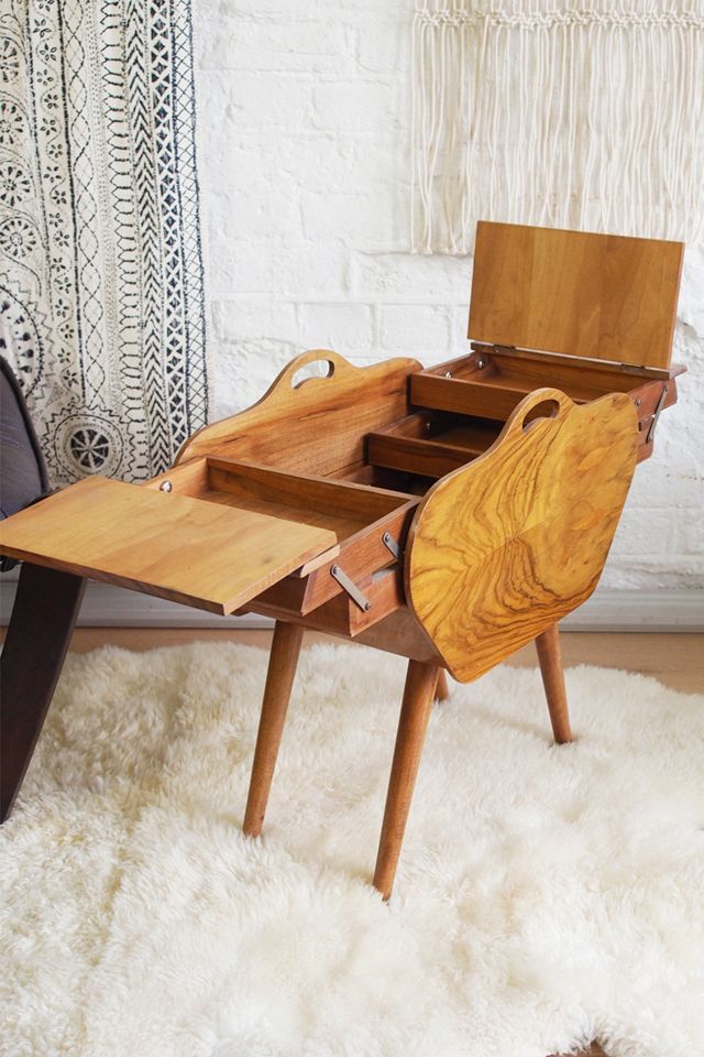 Urban Renewal Vintage Burl Wood Cantilever Sewing Box #2