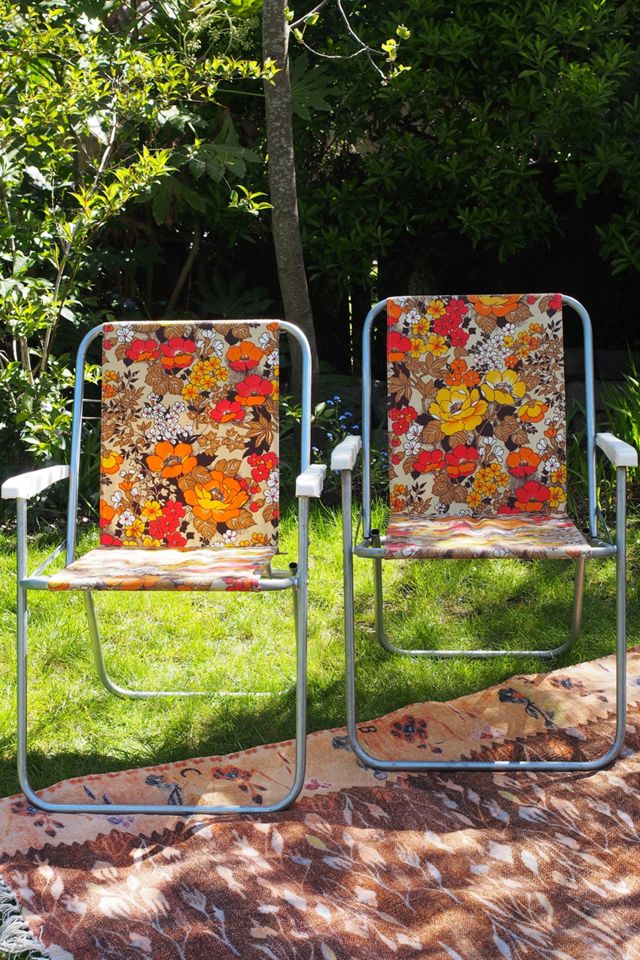 Urban Renewal Vintage Taupe 70s Floral Print Deck Chairs - Set Of 2 #2