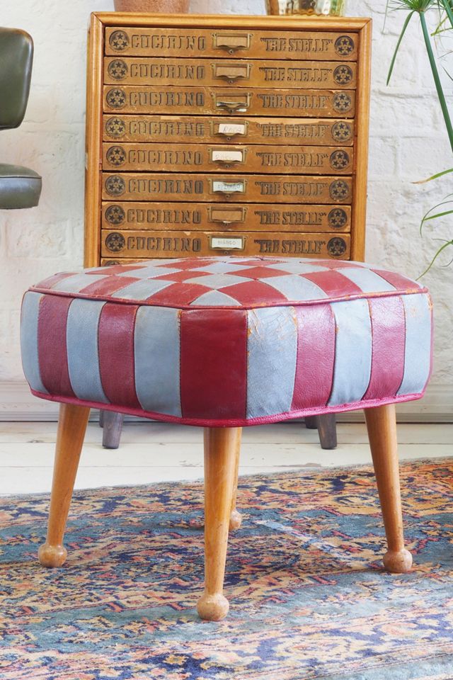 Urban Renewal Vintage 1960s Patchwork Leather Footstool #1
