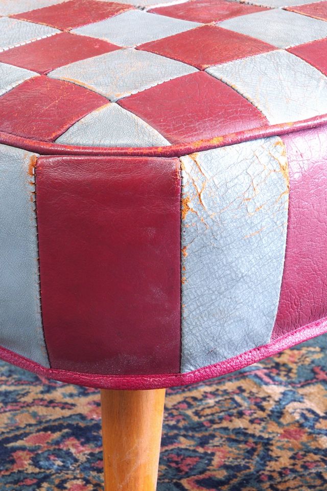 Urban Renewal Vintage 1960s Patchwork Leather Footstool #3