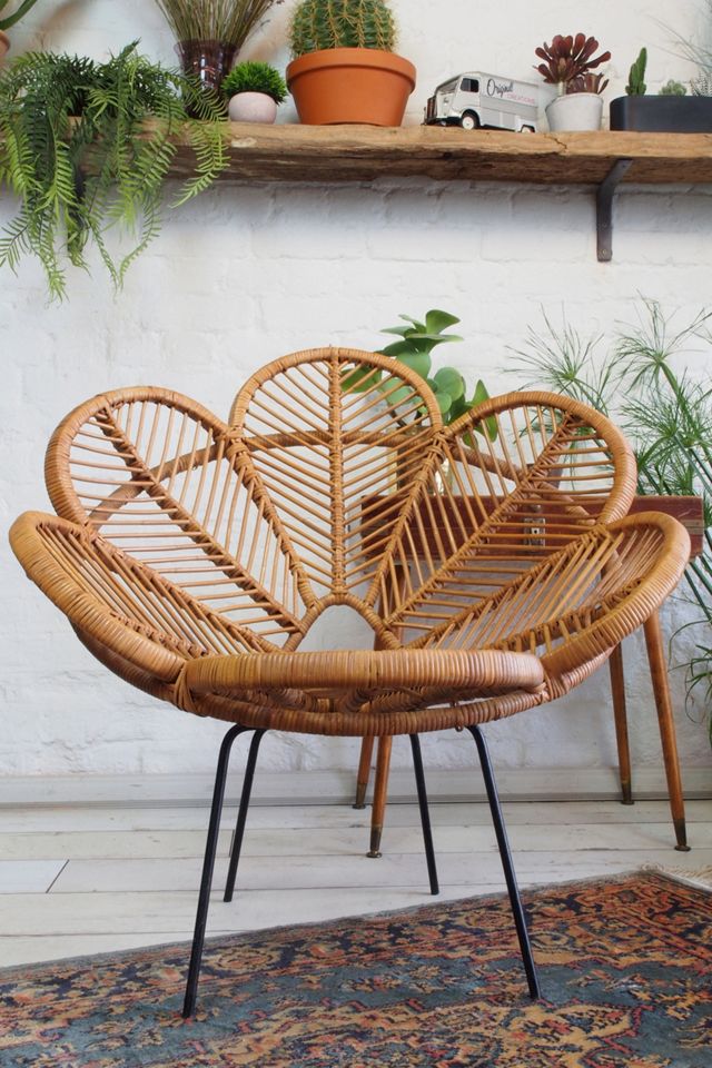Urban Renewal Vintage 1960s Cane & Raffia Flower Petal Chair | Urban ...