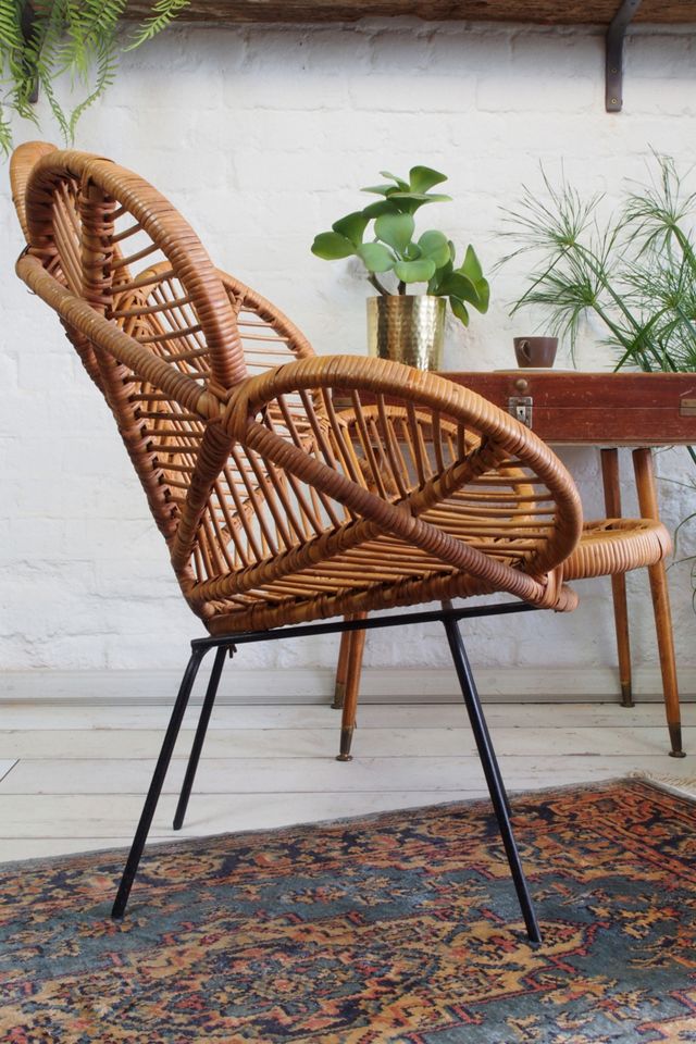 Urban Renewal Vintage 1960s Cane & Raffia Flower Petal Chair | Urban ...