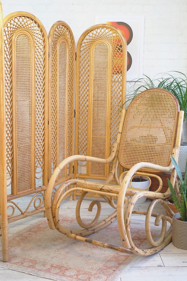 Urban Renewal Vintage Cane & Rattan 4-Panel Screen #1