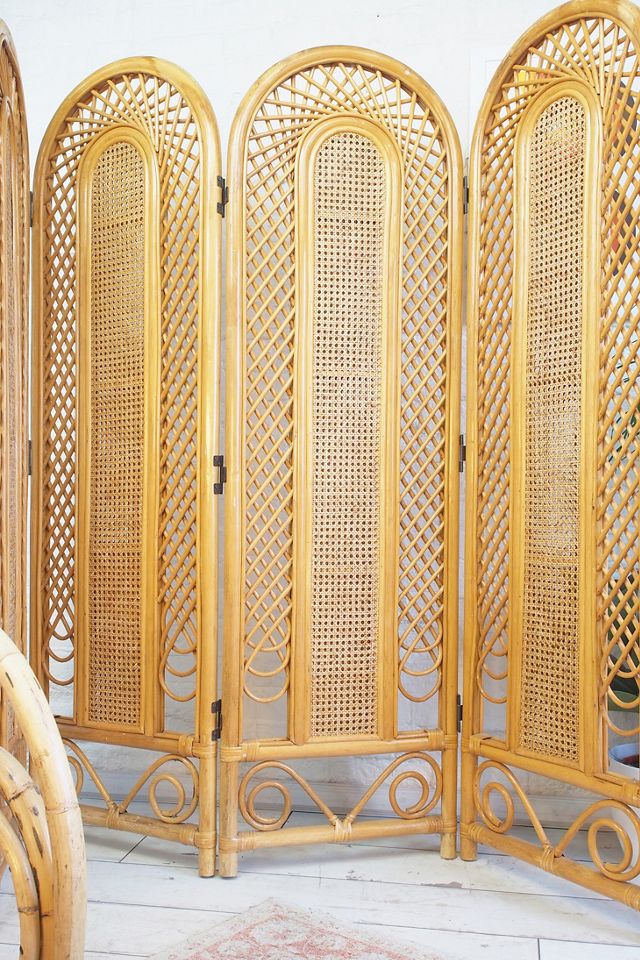 Urban Renewal Vintage Cane & Rattan 4-Panel Screen #2