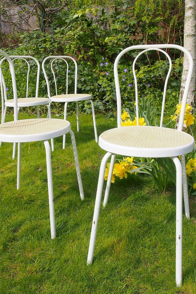 Urban Renewal Vintage Set Of 4 Vintage Plastic Raffia Seated Bistro Chairs #3