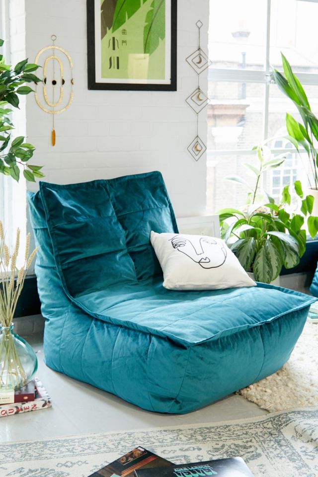 icon Dolce Teal Velvet Lounger Bean Bag Urban Outfitters UK