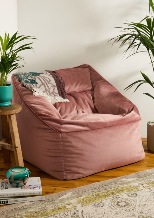 icon Natalia Pink Velvet Lounge Chair Bean Bag Urban Outfitters UK