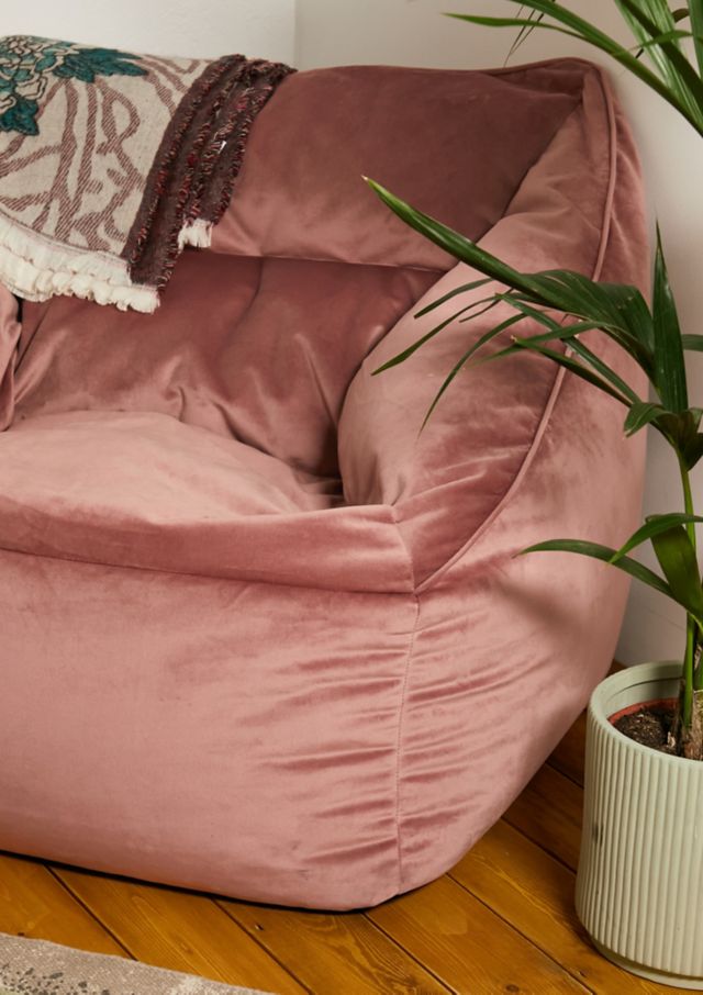 icon Natalia Pink Velvet Lounge Chair Bean Bag Urban Outfitters UK