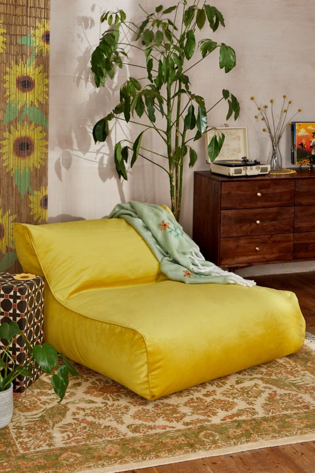 Macy Yellow Two Seater Velvet Bean Bag Urban Outfitters UK