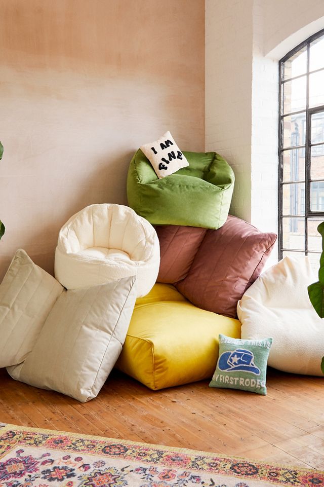 Macy Yellow Two-Seater Velvet Bean Bag #1